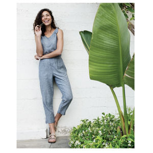 Toad&Co. Tara Hemp Sleeveless Jumpsuit Womens Size Medium Chambray  V Neck